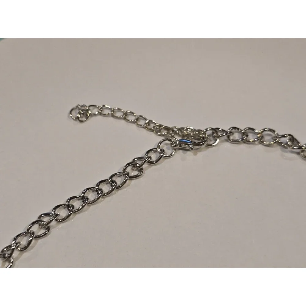 Silver Tone Scrollwork Necklace White Acrylic Teardrop Statement Necklace #1108